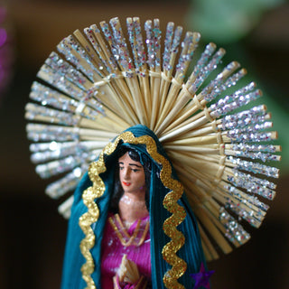 Palm Sunday Guadalupe with Green Robe and Glitter  Zinnia Folk Arts   