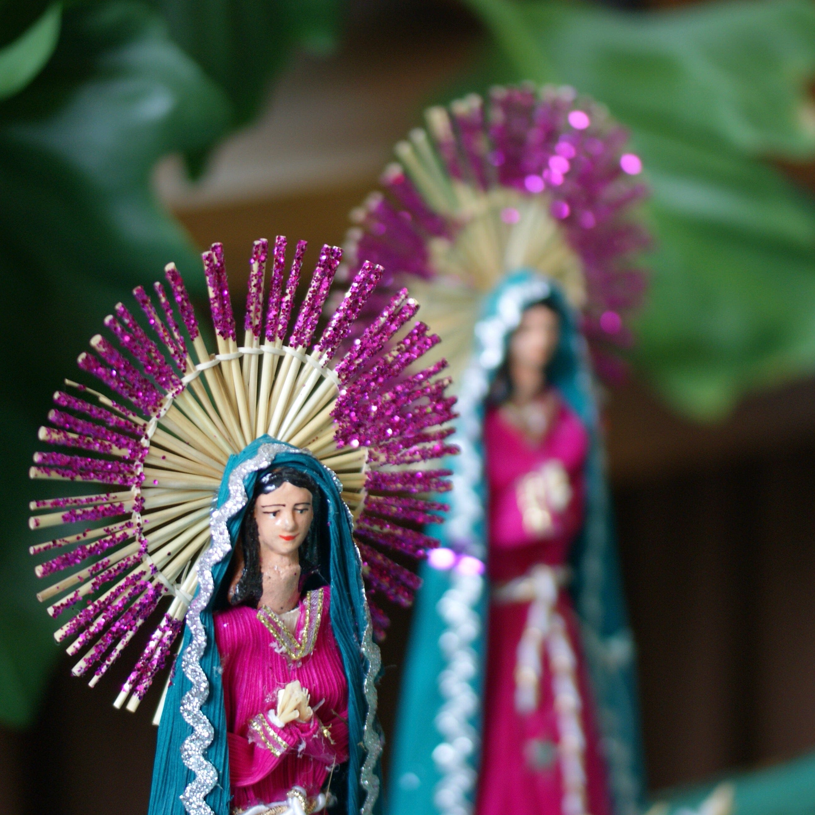 Palm Sunday Guadalupe with Green Robe and Glitter  Zinnia Folk Arts   
