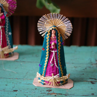 Palm Sunday Guadalupe with Green Robe and Glitter  Zinnia Folk Arts   