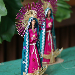 Palm Sunday Guadalupe with Green Robe and Glitter  Zinnia Folk Arts   