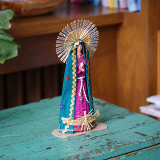 Palm Sunday Guadalupe with Green Robe and Glitter  Zinnia Folk Arts   