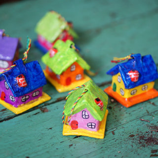 Paper Mache Colorful Houses Christmas Zinnia Folk Arts   