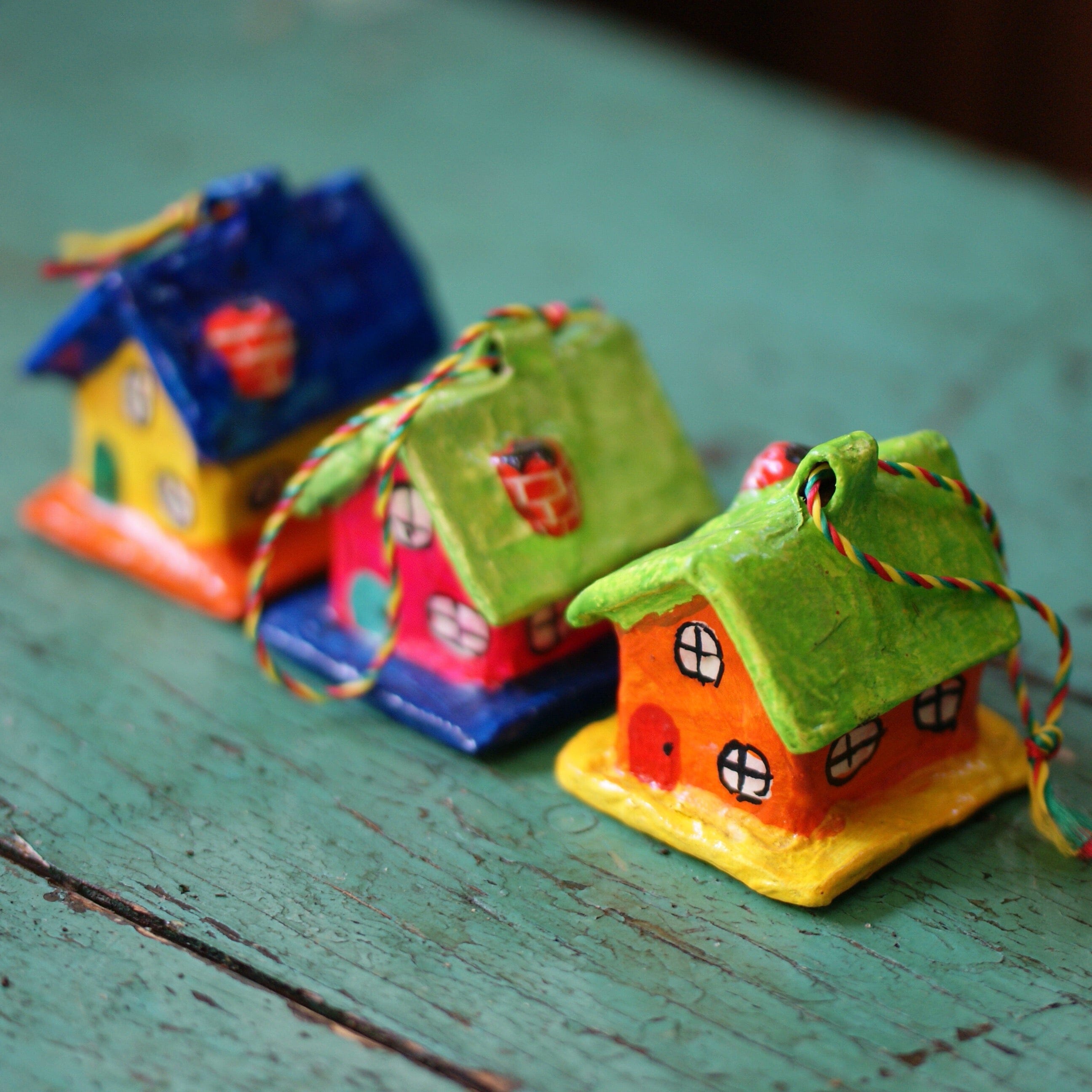 Paper Mache Colorful Houses Christmas Zinnia Folk Arts   