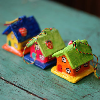 Paper Mache Colorful Houses Christmas Zinnia Folk Arts   