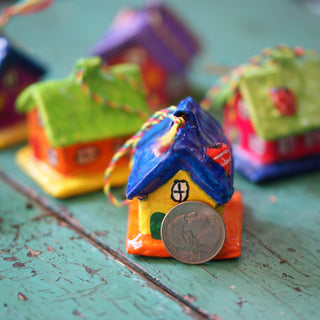 Paper Mache Colorful Houses Christmas Zinnia Folk Arts   