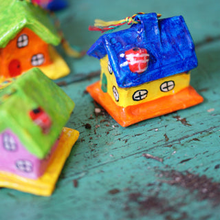 Paper Mache Colorful Houses Christmas Zinnia Folk Arts   