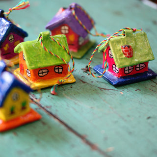 Paper Mache Colorful Houses Christmas Zinnia Folk Arts   