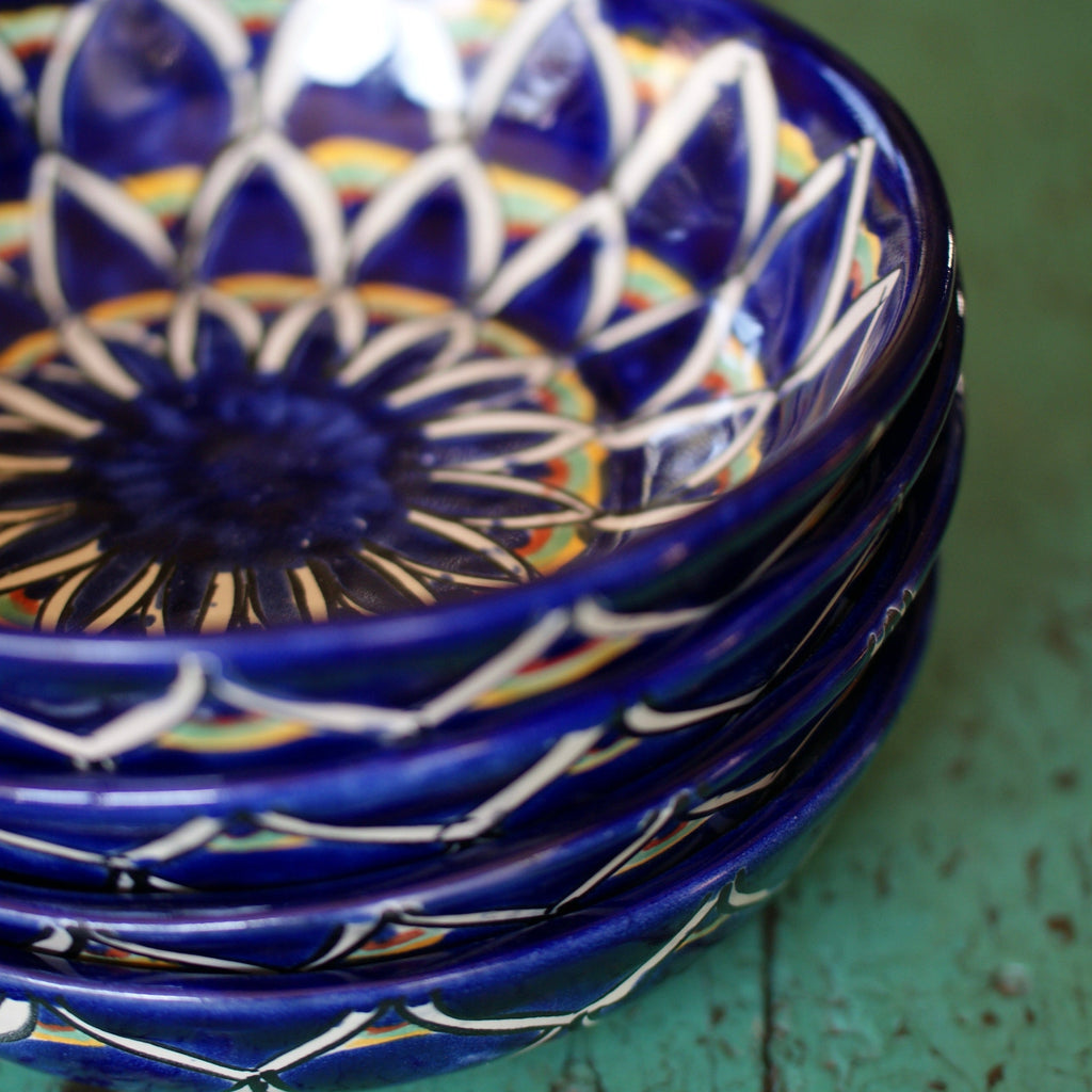 Pasta or Soup Bowl, Ready to Ship Ceramics Zinnia Folk Arts Blue Zinnia  