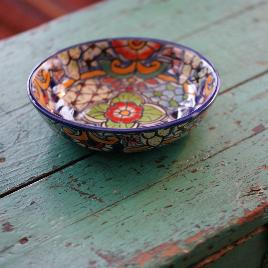 Pasta or Soup Bowl, Ready to Ship Ceramics Zinnia Folk Arts Red Petunia with Blue  