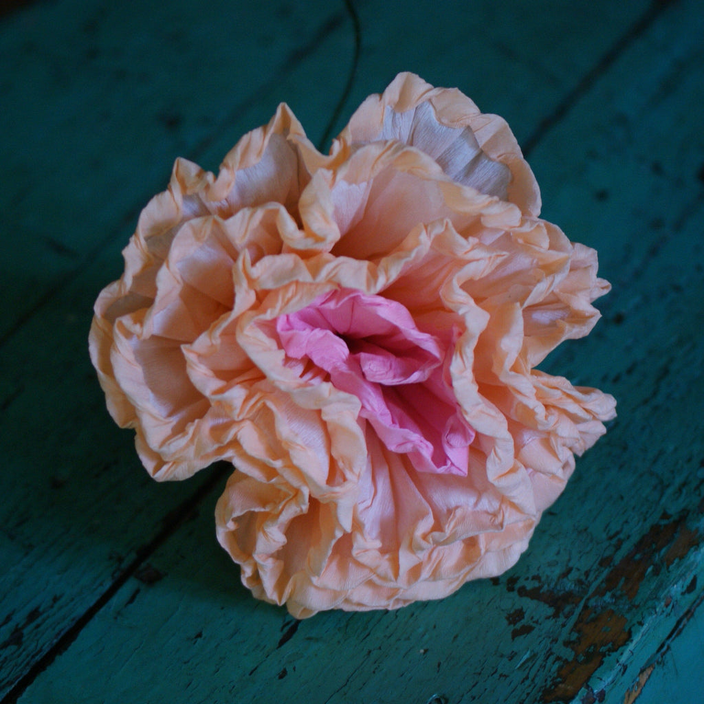 Pastel Multicolored Mexican Paper Flowers, Grande Fiesta Zinnia Folk Arts Melon with Pink  