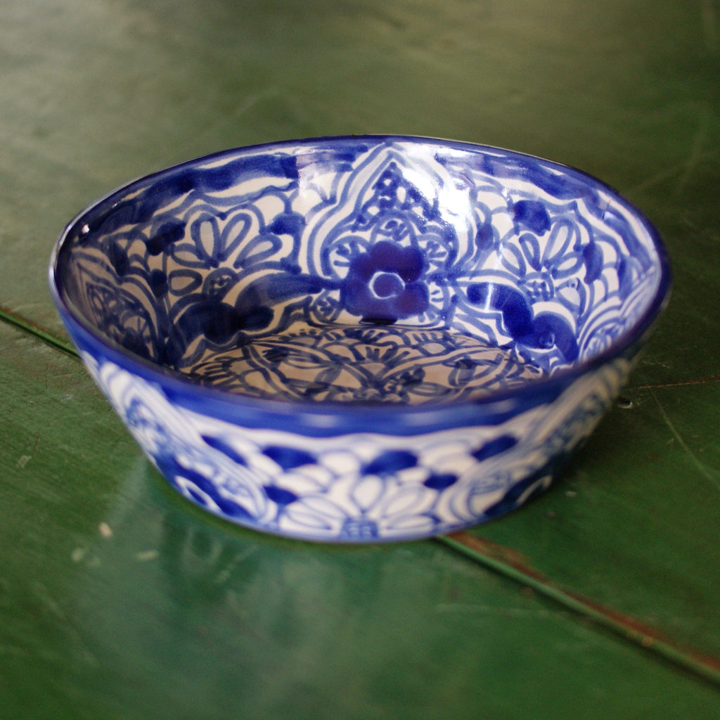 Pozole Mexican Talavera Bowls, Small, Ready to Ship Ceramics Zinnia Folk Arts Blue and White  