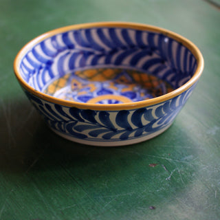 Pozole Mexican Talavera Bowls, Small, Ready to Ship Ceramics Zinnia Folk Arts Blue & Saffron  