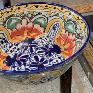 Pozole Mexican Talavera Bowls, Small, Ready to Ship Ceramics Zinnia Folk Arts Orange Hibiscus  