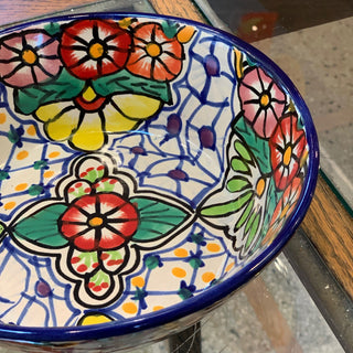 Pozole Mexican Talavera Bowls, Small, Ready to Ship Ceramics Zinnia Folk Arts Red Petunia with Yellow  