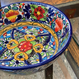 Pozole Mexican Talavera Bowls, Small, Ready to Ship Ceramics Zinnia Folk Arts Red with Sunflower Gold  