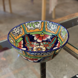 Pozole Mexican Talavera Salad Bowl, Large, Ready to Ship Ceramics Zinnia Folk Arts Azul y rojo  