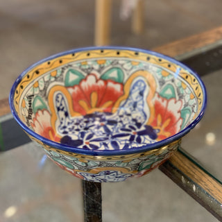 Pozole Mexican Talavera Salad Bowl, Large, Ready to Ship Ceramics Zinnia Folk Arts Orange Hibiscus  