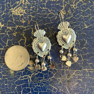 Pressed Silver Sacred Heart Earrings, Sterling Silver earrings Moosepablos   
