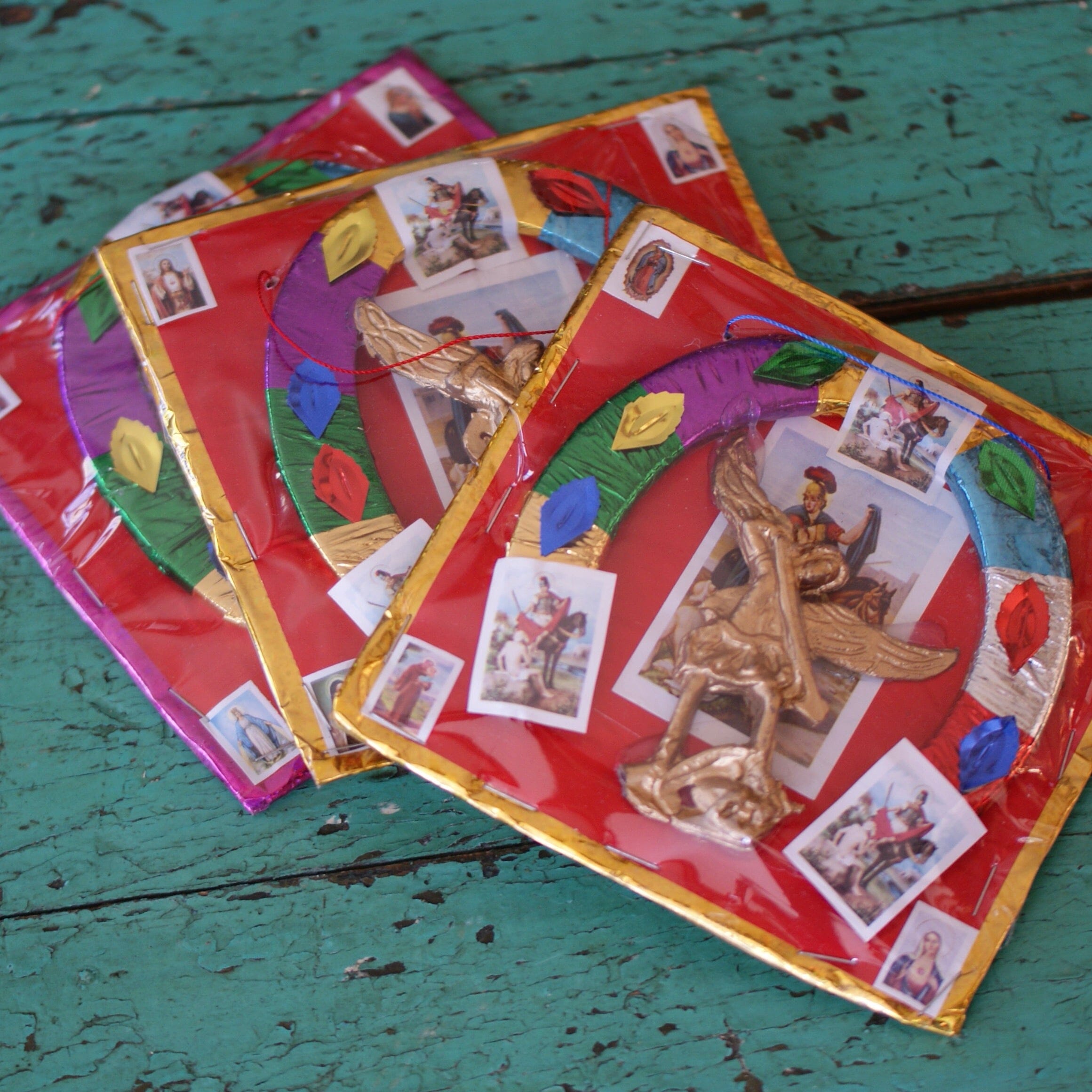 Red Amulet Mexican Protecciones-DAMAGED religious Zinnia Folk Arts