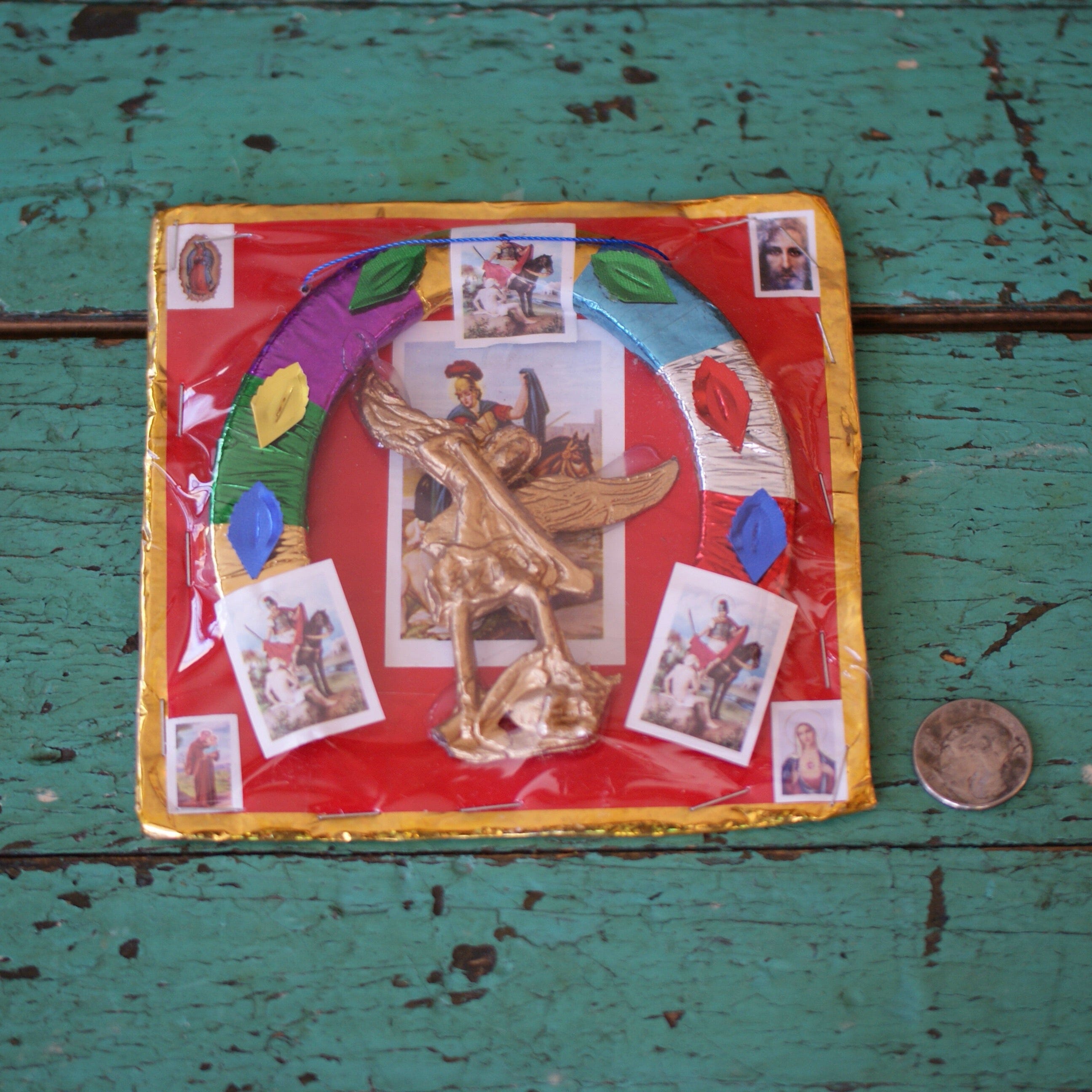 Red Amulet Mexican Protecciones-DAMAGED religious Zinnia Folk Arts