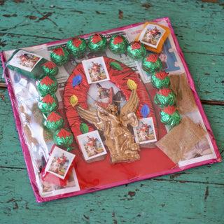 Red Amulet Mexican Protecciones religious Zinnia Folk Arts Large-St. Michael-green  