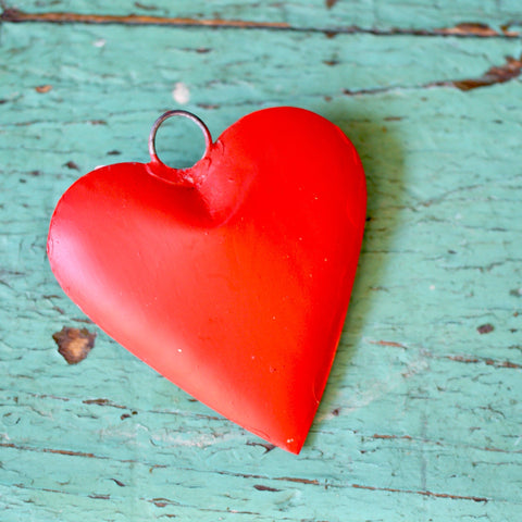 Red Painted Tin Mexican Hearts holiday Zinnia Folk Arts   