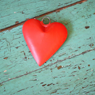 Red Painted Tin Mexican Hearts holiday Zinnia Folk Arts Red  