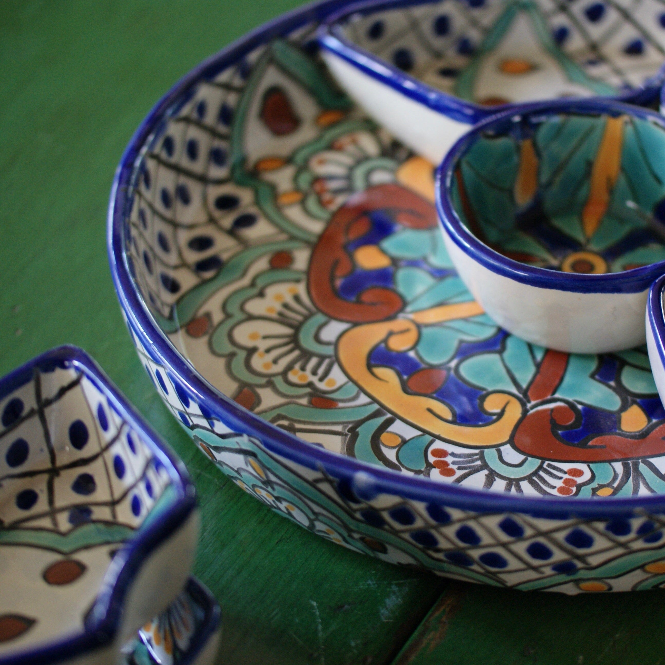 Round Appetizer Tray with Removable Bowls, Ready to Ship Ceramics Zinnia Folk Arts   