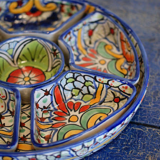 Round Appetizer Tray with Removable Bowls, Ready to Ship Ceramics Zinnia Folk Arts   