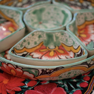 Round Appetizer Tray with Removable Bowls, Ready to Ship Ceramics Zinnia Folk Arts   