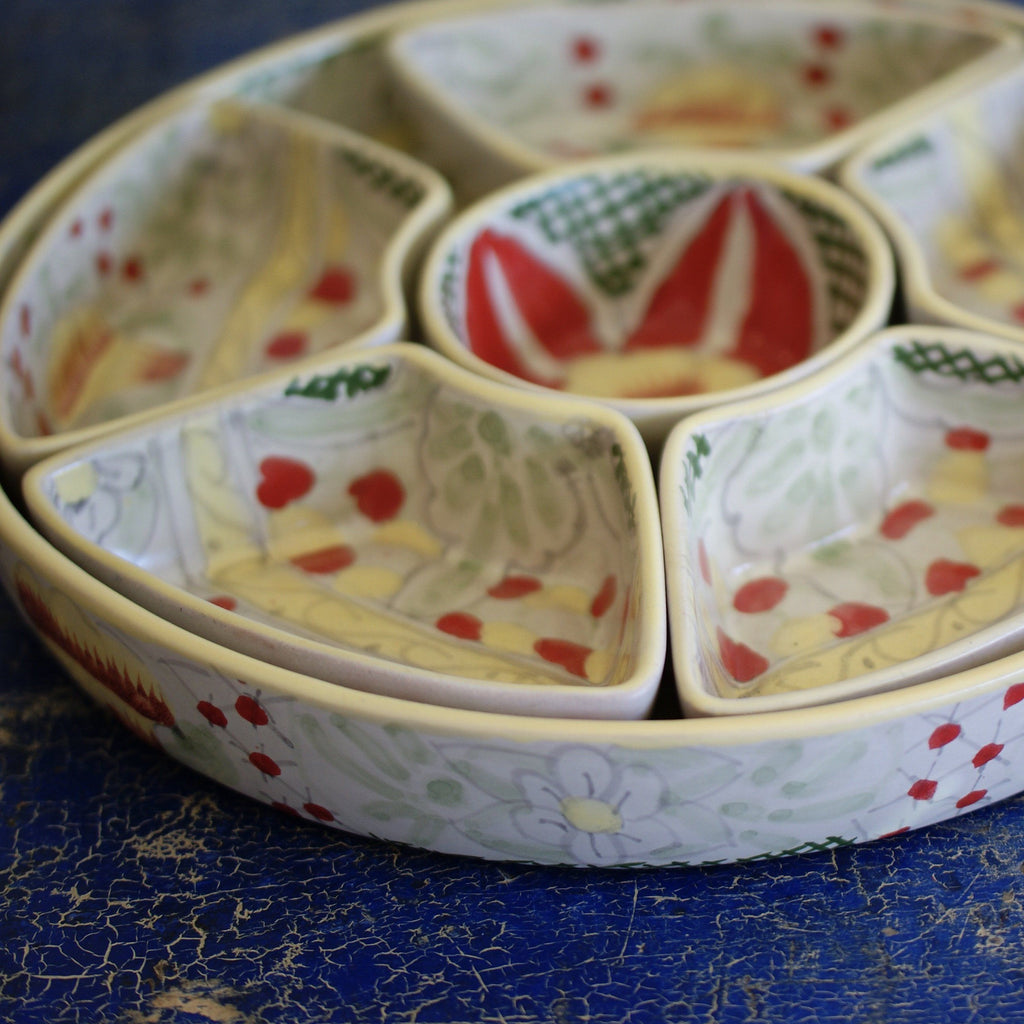 Round Appetizer Tray with Removable Bowls, Ready to Ship Ceramics Zinnia Folk Arts Amarillo  
