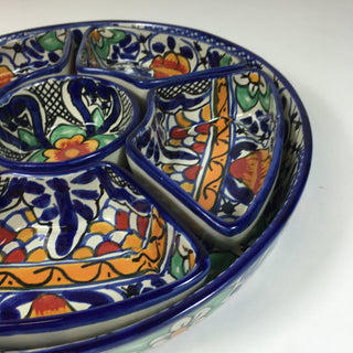 Round Appetizer Tray with Removable Bowls, Ready to Ship Ceramics Zinnia Folk Arts Cobalt  