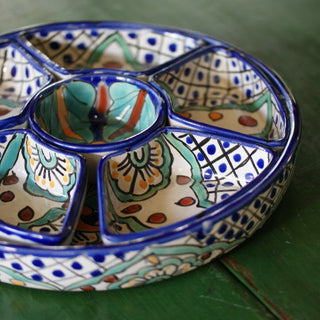 Round Appetizer Tray with Removable Bowls, Ready to Ship Ceramics Zinnia Folk Arts Pilar  