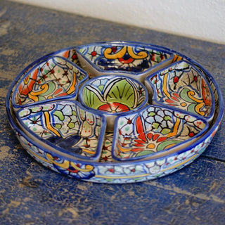 Round Appetizer Tray with Removable Bowls, Ready to Ship Ceramics Zinnia Folk Arts Red Petunia  