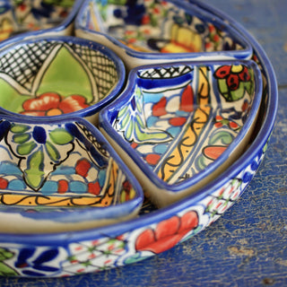 Round Appetizer Tray with Removable Bowls, Ready to Ship Ceramics Zinnia Folk Arts Traditional  
