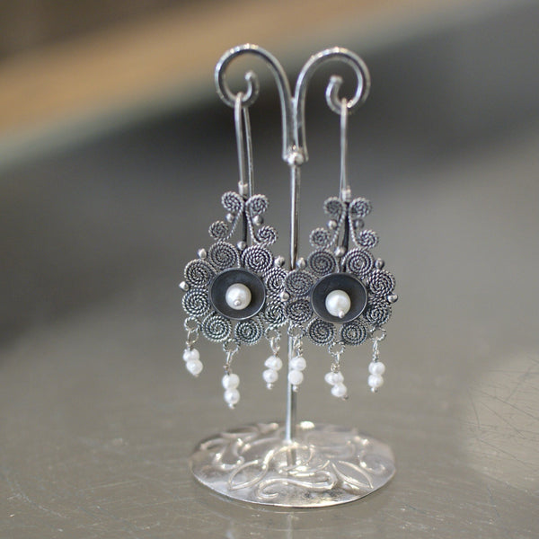 MEXICAN SILVER – EARRINGS – FILAGREE “SOMBRERO” – Dancing Wolf Gallery