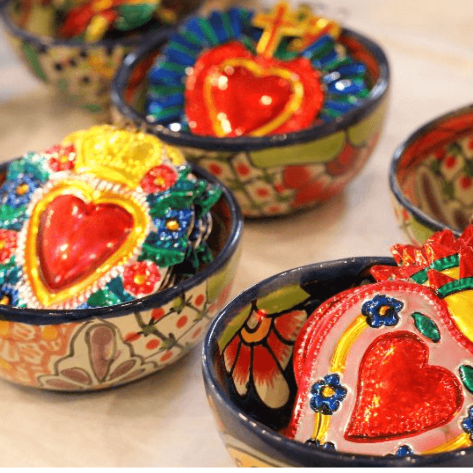 Sacred Heart Painted Tin Ornaments Christmas Zinnia Folk Arts   