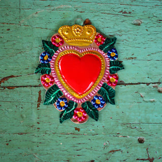 Sacred Heart Painted Tin Ornaments Christmas Zinnia Folk Arts Gold Crown Sacred Heart  