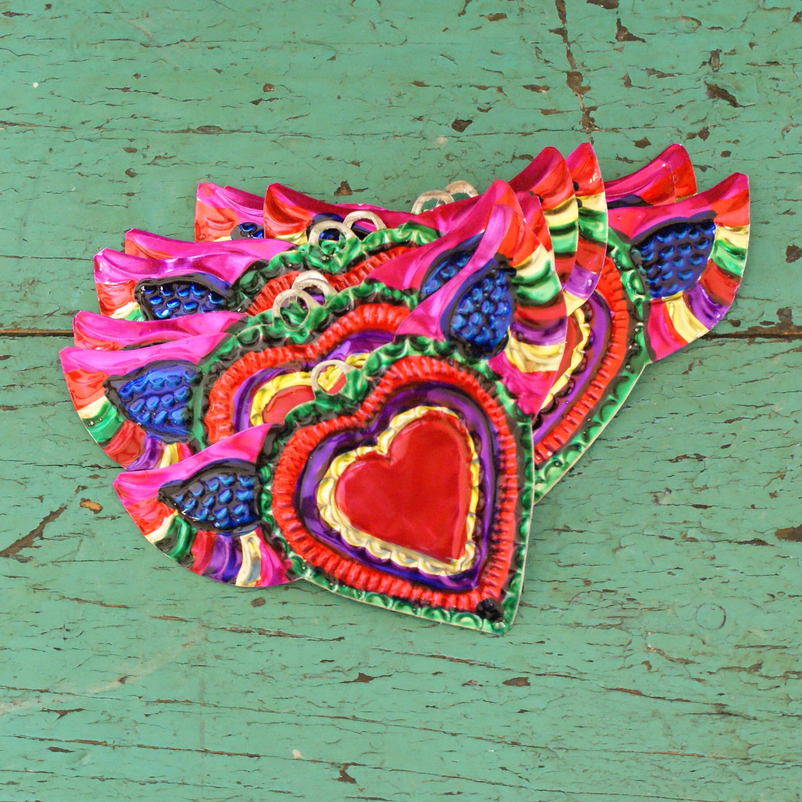 Sacred Heart Painted Tin Ornaments Christmas Zinnia Folk Arts   