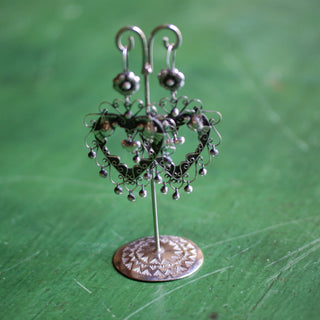 Sacred Heart with Lovebirds and Cup Dangles Earrings Jewelry Zinnia Folk Arts   