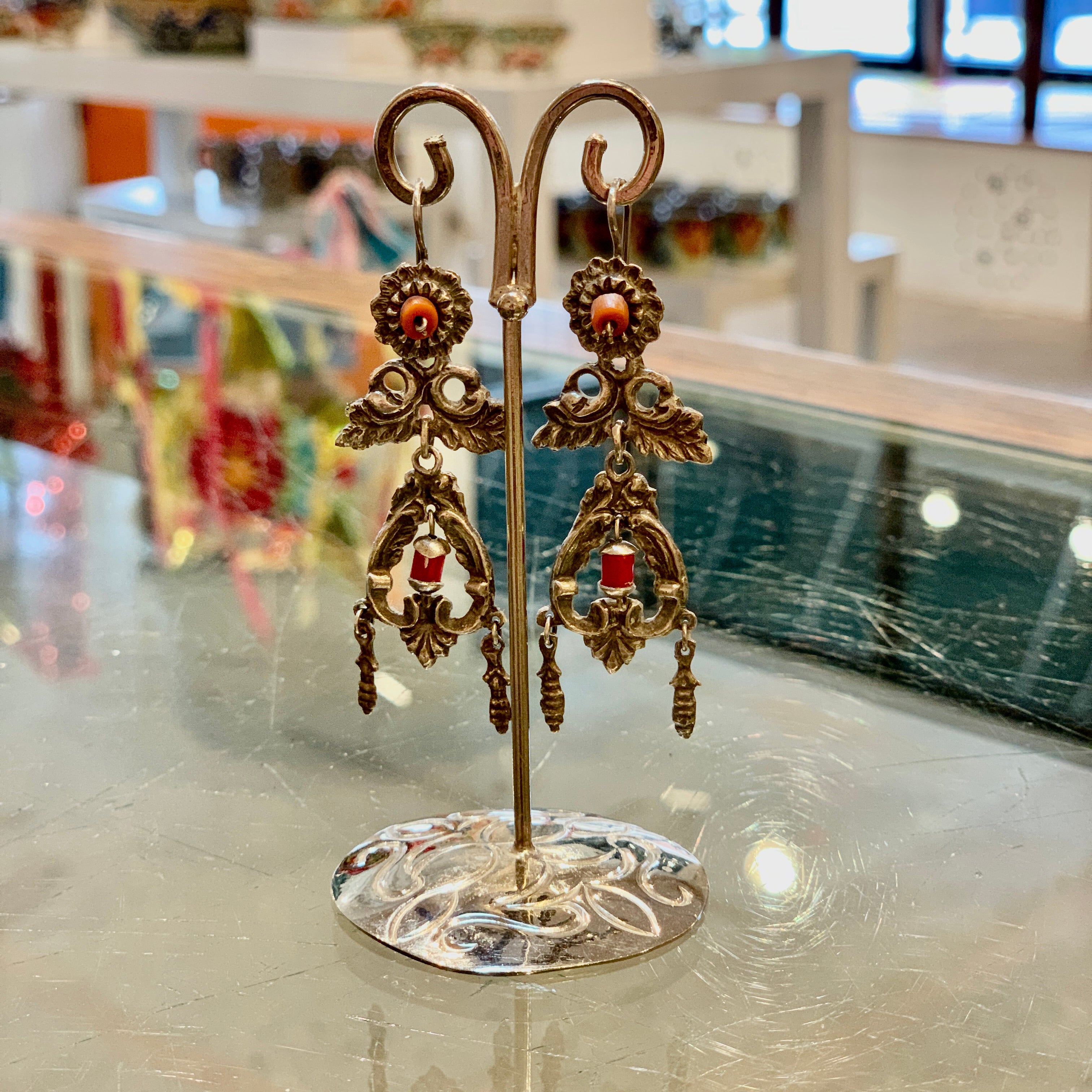 Sandcast Sterling Silver Multi-Layered Earrings with Flowers & Dangles Jewelry Victor's   