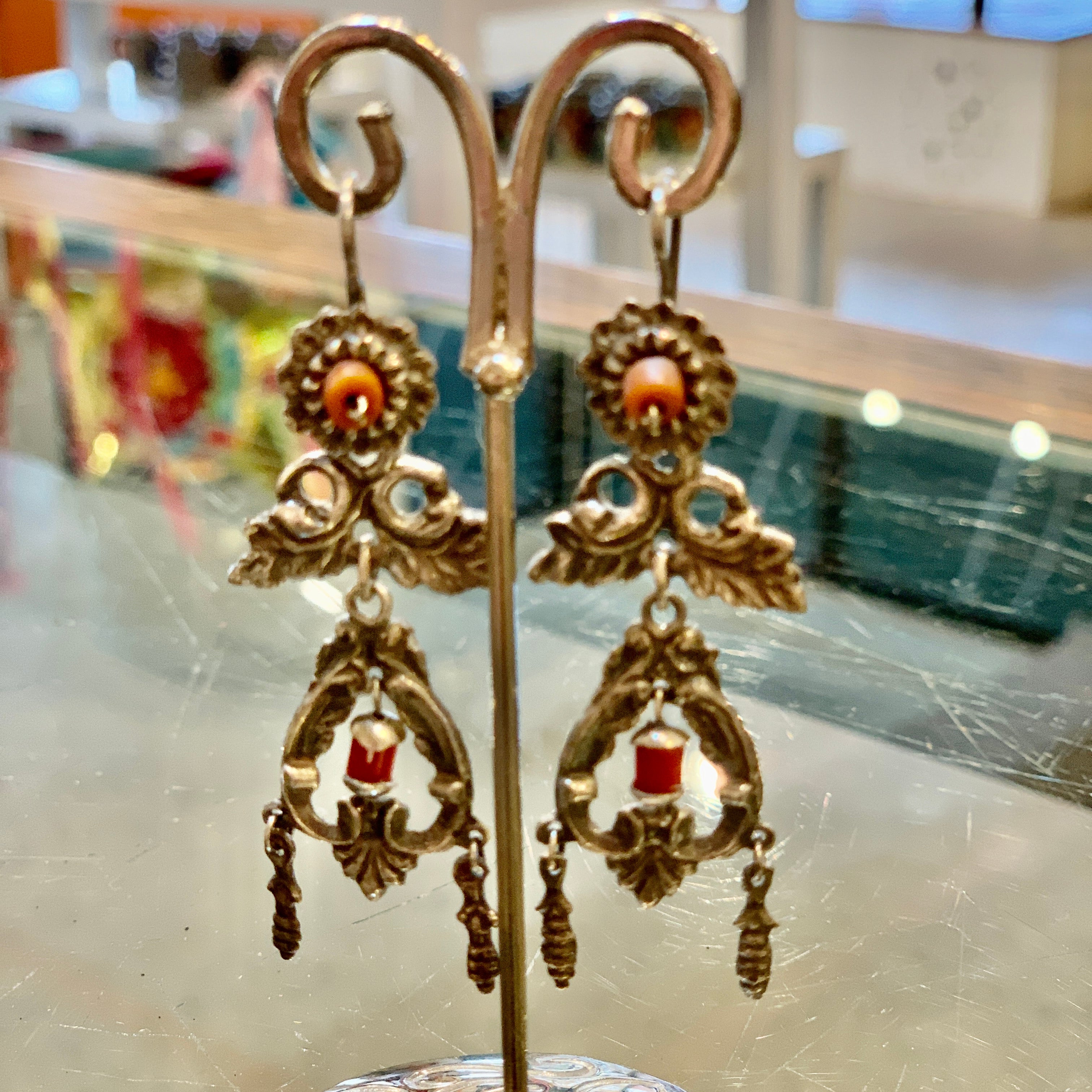 Sandcast Sterling Silver Multi-Layered Earrings with Flowers & Dangles Jewelry Victor's   