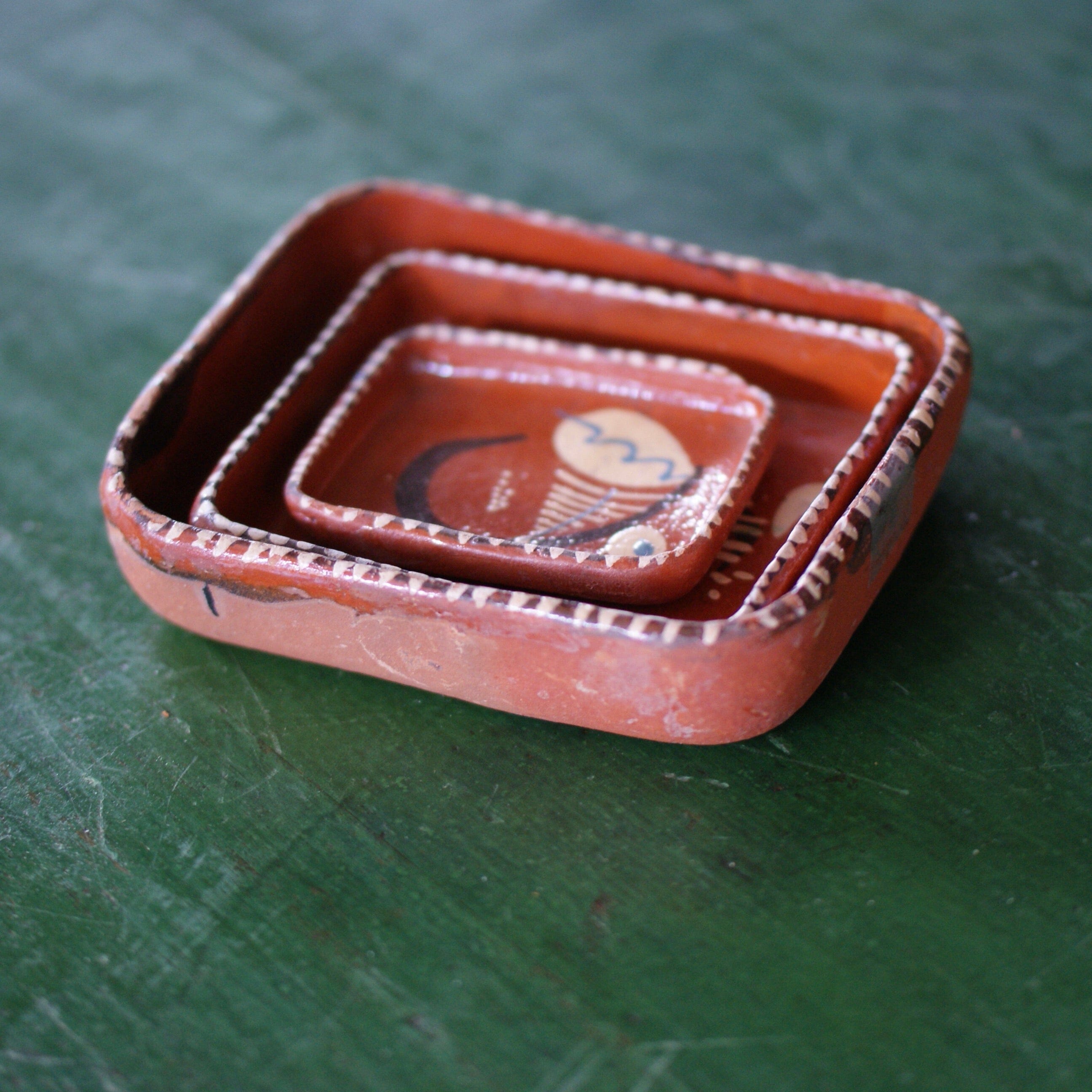 Set of Vintage Rectangular Tlaquepaque Nesting Bowls  Zinnia Folk Arts   