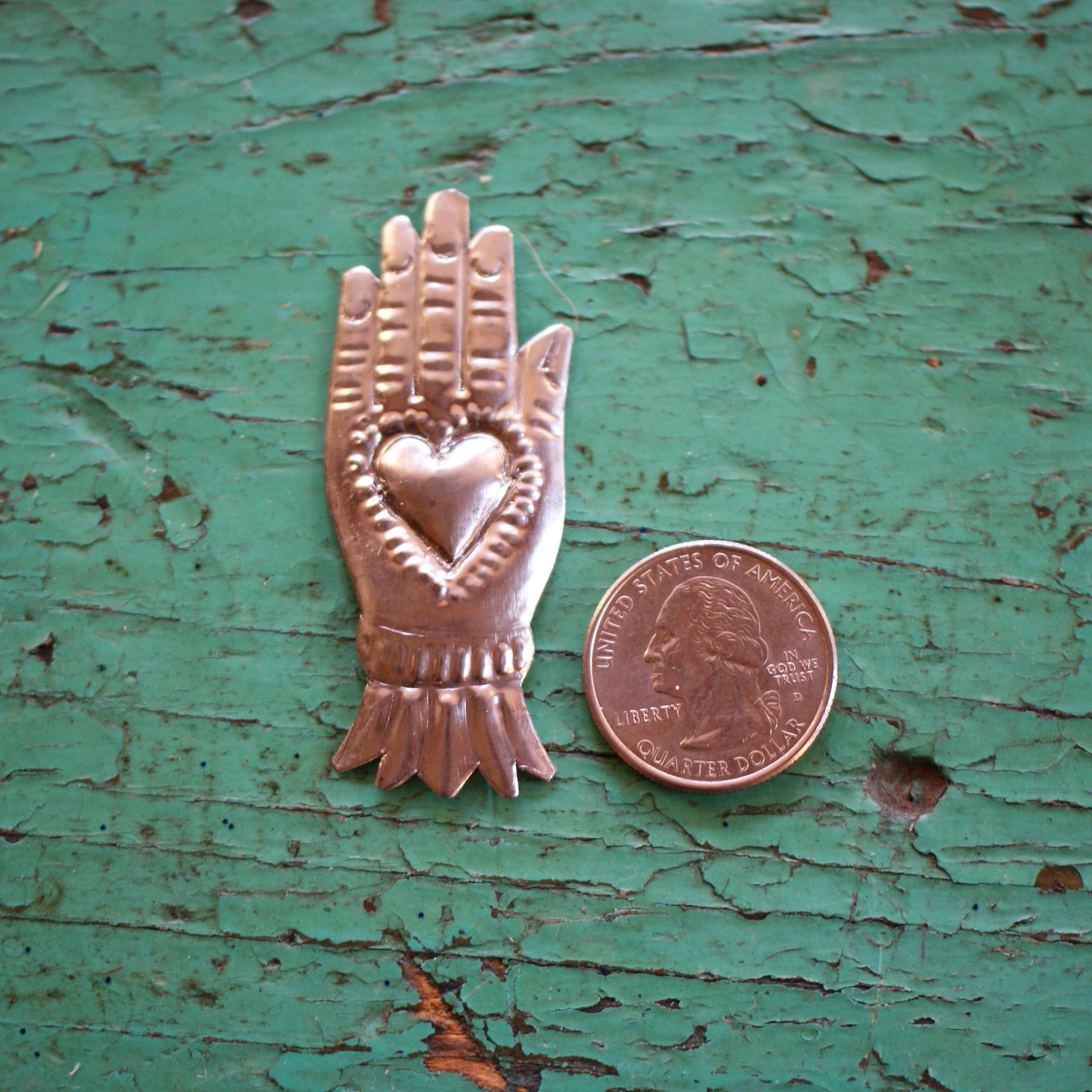 Set of Three Mexican Hand Milagro Tin Ornaments religious Zinnia Folk Arts   