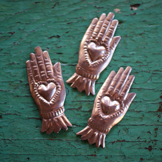 Set of Three Mexican Hand Milagro Tin Ornaments religious Zinnia Folk Arts   