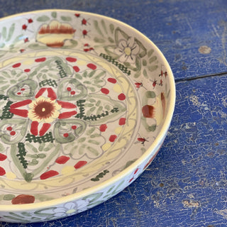 Shallow Sides Talavera Round Pie Plate Baking Pan or Tray, Ready to Ship Ceramics Zinnia Folk Arts Amarillo  