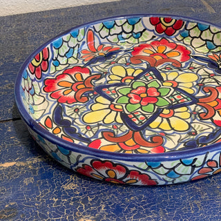 Shallow Sides Talavera Round Pie Plate Baking Pan or Tray, Ready to Ship Ceramics Zinnia Folk Arts Carmen  
