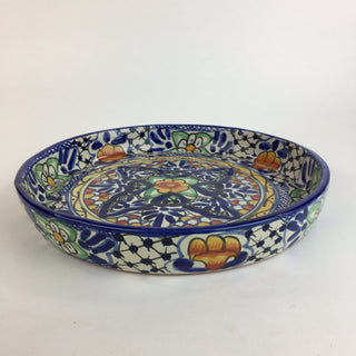 Shallow Sides Talavera Round Pie Plate Baking Pan or Tray, Ready to Ship Ceramics Zinnia Folk Arts Cobalt  