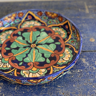 Shallow Sides Talavera Round Pie Plate Baking Pan or Tray, Ready to Ship Ceramics Zinnia Folk Arts Pin wheel  