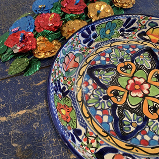 Shallow Sides Talavera Round Pie Plate Baking Pan or Tray, Ready to Ship Ceramics Zinnia Folk Arts Plato Pay  